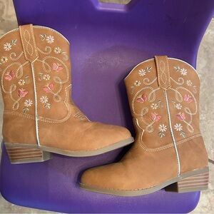 Magellan Outdoors Brown Kids Boots with Pink and White Embroidery